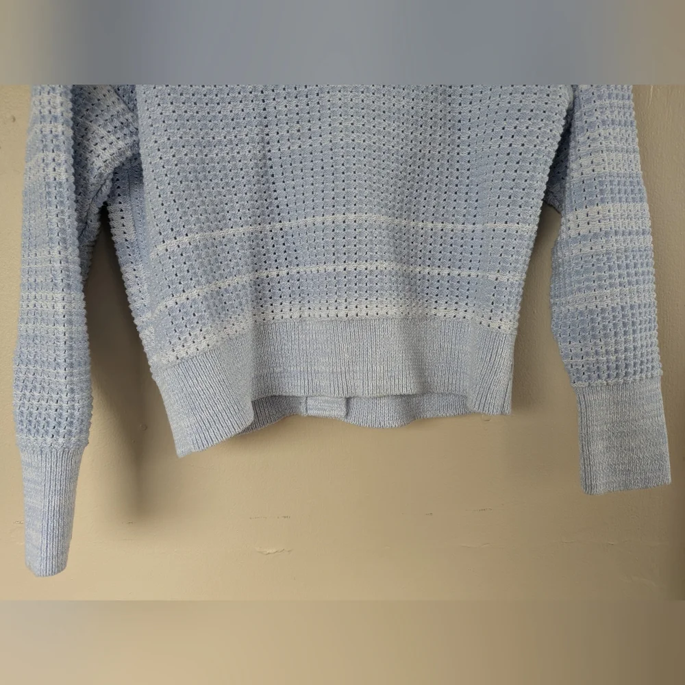 Design 365 Crocheted Knit Two Pocket Sweater Cardigan Coat Jacket, Blue (XS) - Picture 10 of 15